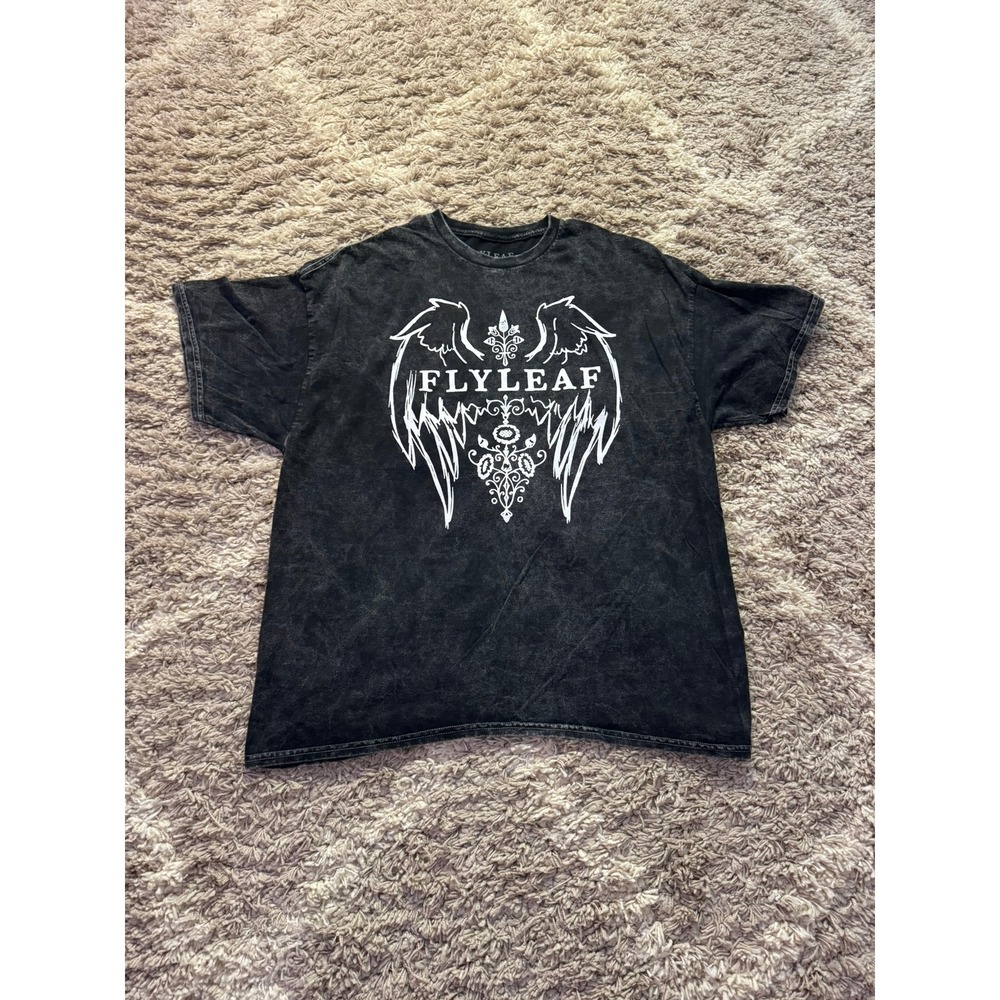 Flyleaf Band T-Shirt Mens XL Black Mineral Wash Angel Wings Graphic Tee